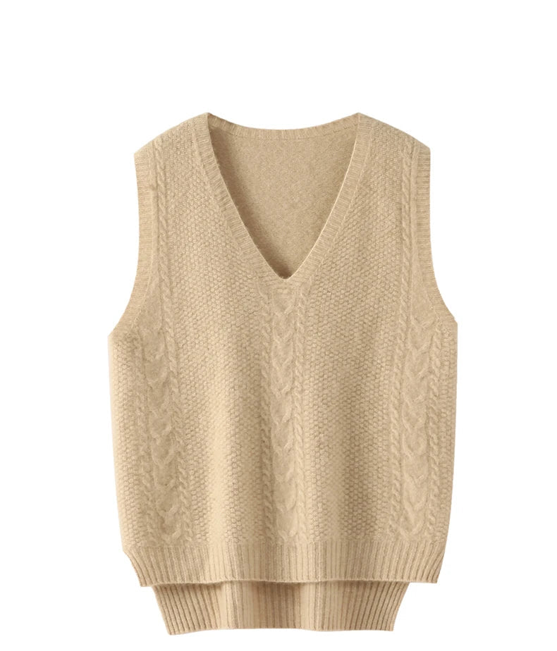 Loose-Fitting Black V-Neck Thick Knitted Vest